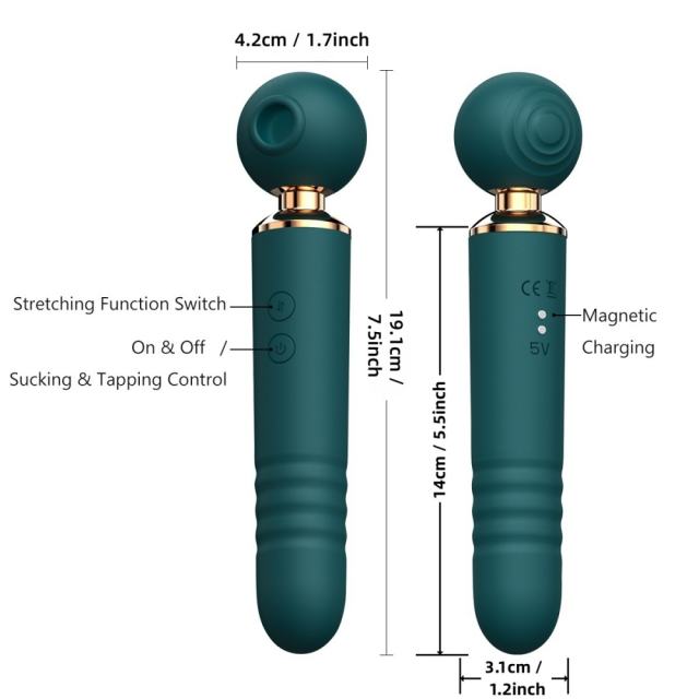 10-Speed 3-in-1 Sucking & Thrusting Silicone Wand Massager in Green – Rechargeable & Waterproof