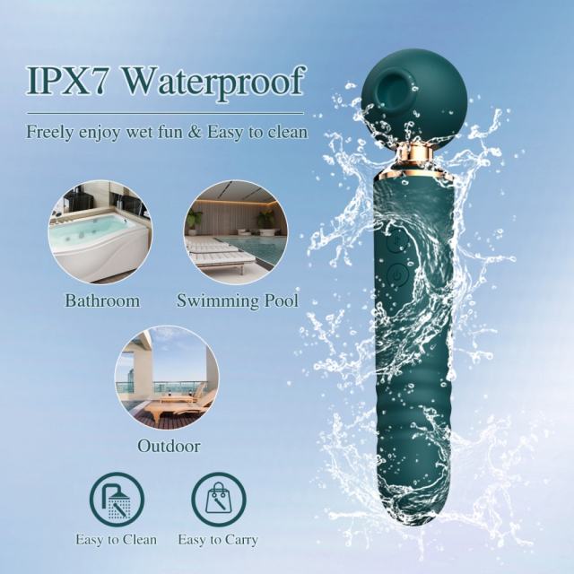10-Speed 3-in-1 Sucking & Thrusting Silicone Wand Massager in Green – Rechargeable & Waterproof