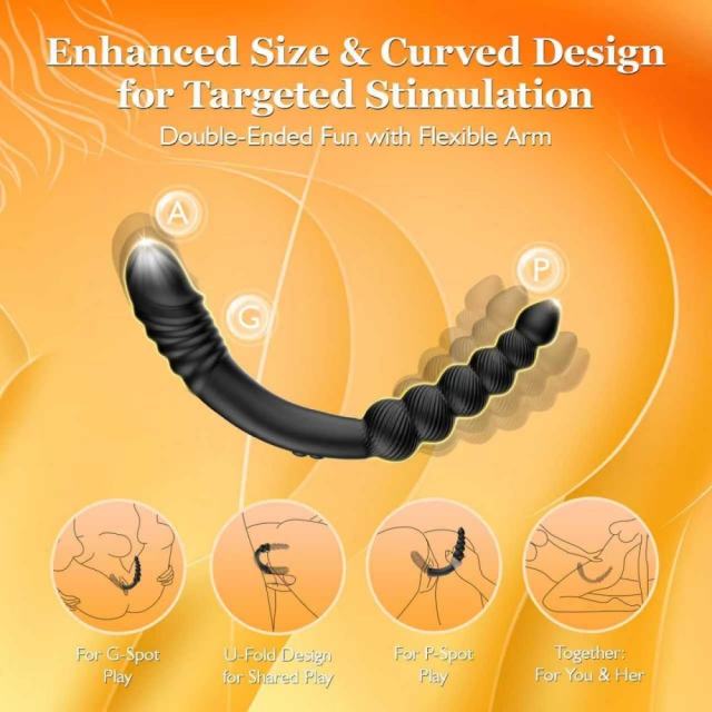 9.46" Black Rechargeable Waterproof Silicone Remote-Controlled Thrusting Prostate Massager – 9 Vibrating + 9 Thrusting Modes