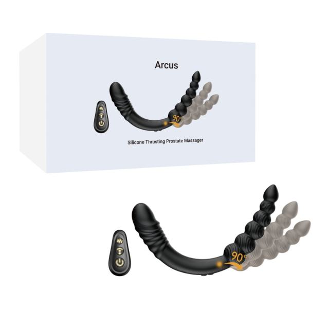 Customizable 9.46" Black Rechargeable Waterproof Silicone Remote-Controlled Thrusting Prostate Massager – 9 Vibrating + 9 Thrusting Modes
