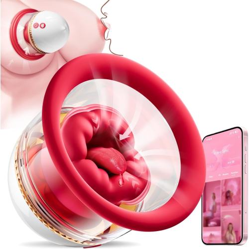 3.66" Red & White Rechargeable Waterproof Silicone App-Controlled Biting & Suction Vibrator – 9 Vibrating + 9 Biting + 3 Suction Modes