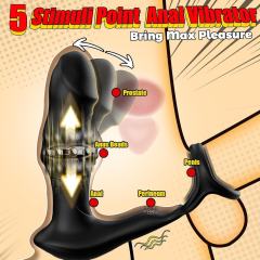 6.30" Black Rechargeable Waterproof Silicone App-Controlled Beads Motion Prostate Massager – 9 Vibrating + 9 Wiggling + 9 Beads Motion Modes