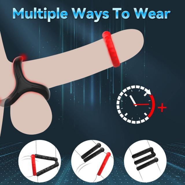 10-Piece Black & Red Waterproof Silicone Cock Ring Set – Multiple Shapes & Textures