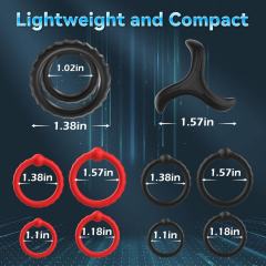10-Piece Black & Red Waterproof Silicone Cock Ring Set – Multiple Shapes & Textures