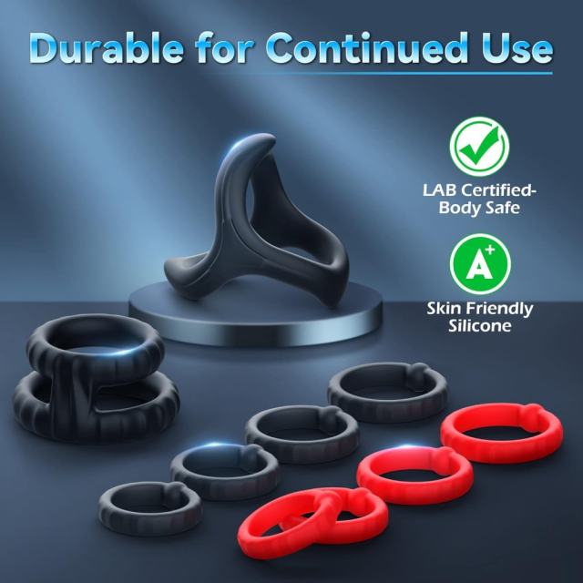 10-Piece Black & Red Waterproof Silicone Cock Ring Set – Multiple Shapes & Textures