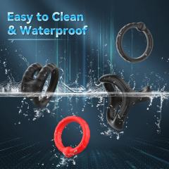 10-Piece Black & Red Waterproof Silicone Cock Ring Set – Multiple Shapes & Textures