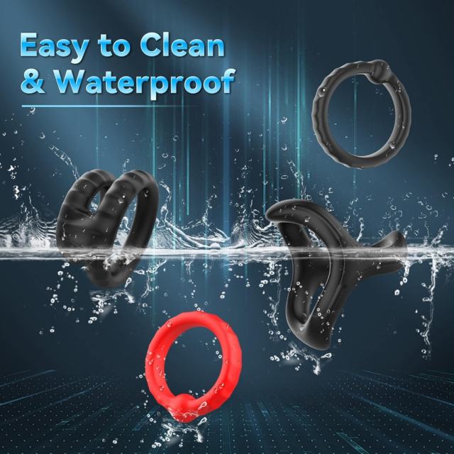 10-Piece Black & Red Waterproof Silicone Cock Ring Set – Multiple Shapes & Textures