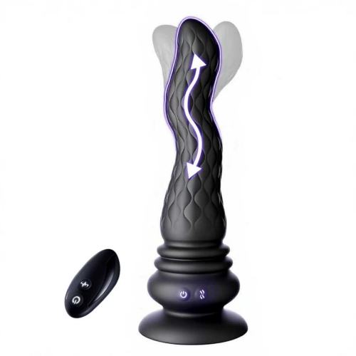 8.67" Black Rechargeable Waterproof Silicone Remote-Controlled Wave Wriggling Prostate Massager – 9 Vibrating + 9 Wave Wriggling Modes