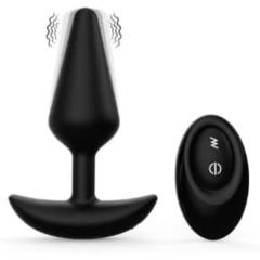 4.33" Black Rechargeable Waterproof Silicone Remote-Controlled Butt Plug Vibrator – 12 Vibrating Modes