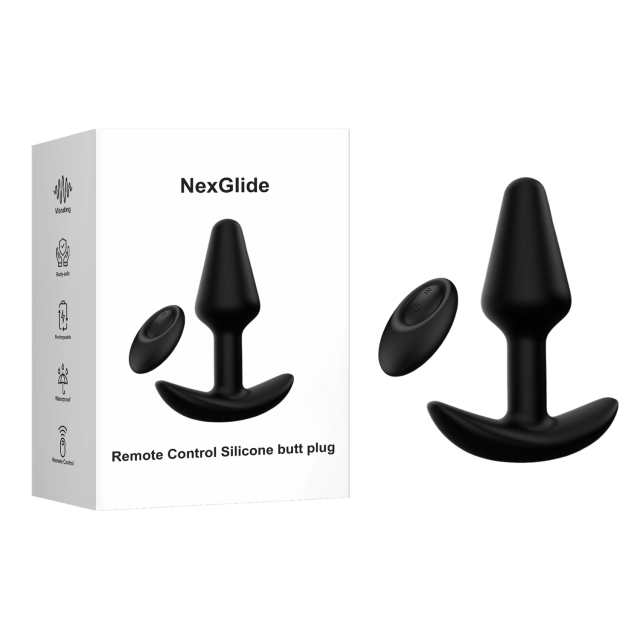 Customizable 4.33" Black Rechargeable Waterproof Silicone Remote-Controlled Butt Plug Vibrator – 12 Vibrating Modes
