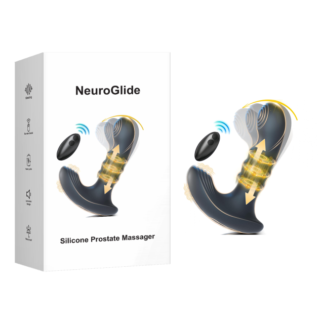 Customizable 6.11" Black Rechargeable Waterproof Silicone Remote-Controlled Beads Motion Prostate Massager – 9 Vibrating + 9 Wiggling + 9 Beads Motion Modes