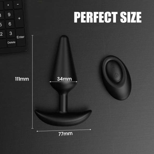 4.33" Black Rechargeable Waterproof Silicone Remote-Controlled Butt Plug Vibrator – 12 Vibrating Modes