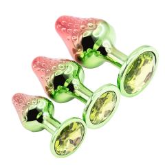 3-Piece Pink & Green Waterproof Metal Jeweled Anal Plug Set – Small, Medium & Large Sizes