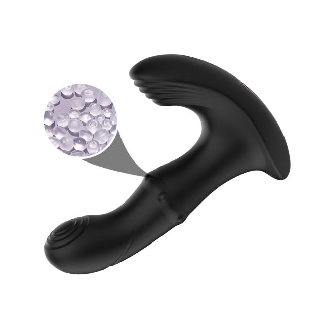 6.11" Black Rechargeable Waterproof Silicone Remote-Controlled Beads Motion Prostate Massager – 9 Vibrating + 9 Wiggling + 9 Beads Motion Modes