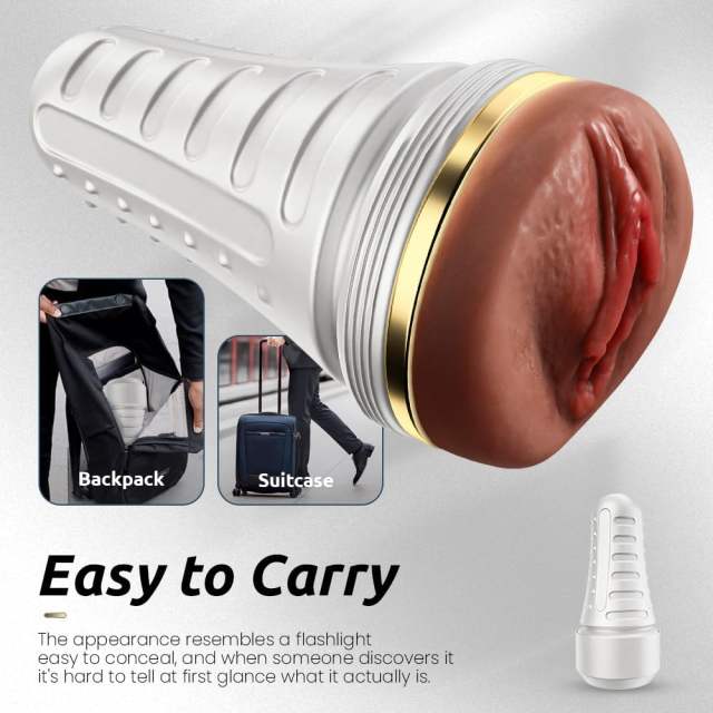 8.67" White & Brown Waterproof TPR Male Masturbator – 7.88" Inner Channel