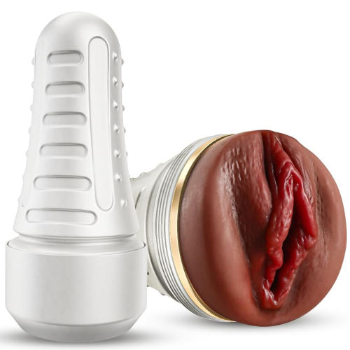 8.67" White & Brown Waterproof TPR Male Masturbator – 7.88" Inner Channel