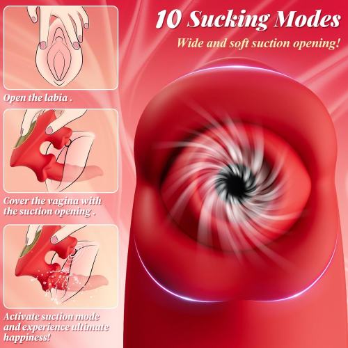 7.09" Red Rechargeable Waterproof Silicone Rotating Suction Rabbit Vibrator – 10 Vibrating + 10 Suction + 10 Rotating Modes