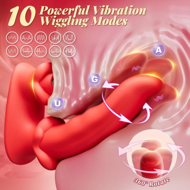 7.09" Red Rechargeable Waterproof Silicone Rotating Suction Rabbit Vibrator – 10 Vibrating + 10 Suction + 10 Rotating Modes