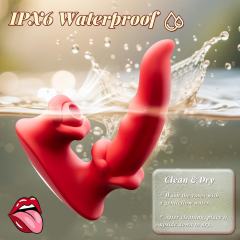 7.09" Red Rechargeable Waterproof Silicone Rotating Suction Rabbit Vibrator – 10 Vibrating + 10 Suction + 10 Rotating Modes