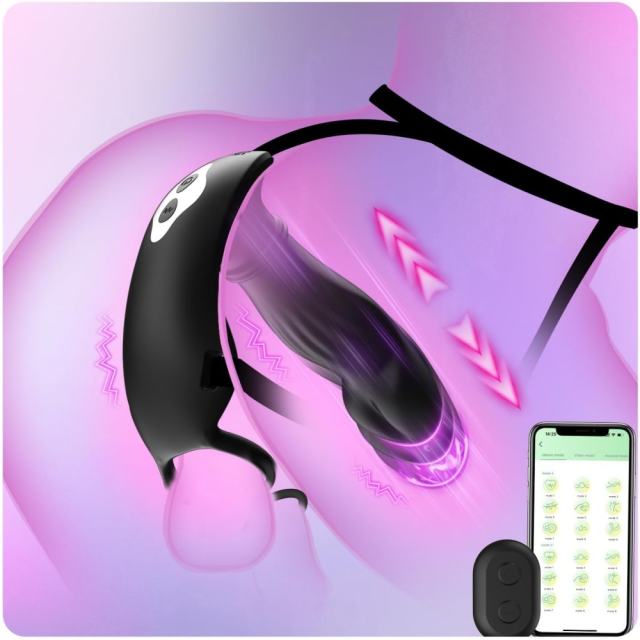 5.71" Black Rechargeable Waterproof Silicone App-Controlled Thrusting Prostate Massager – 9 Vibrating + 9 Thrusting Modes