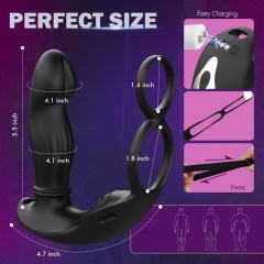 5.71" Black Rechargeable Waterproof Silicone App-Controlled Thrusting Prostate Massager – 9 Vibrating + 9 Thrusting Modes