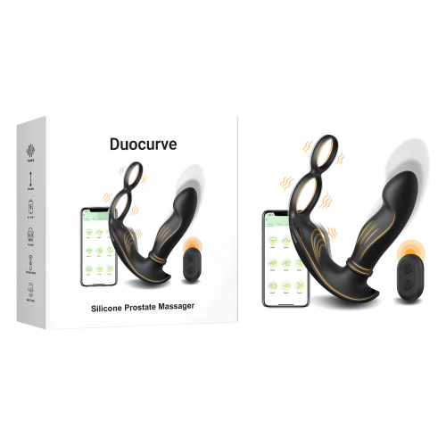 5.71" Black Rechargeable Waterproof Silicone App-Controlled Thrusting Prostate Massager – 9 Vibrating + 9 Thrusting Modes