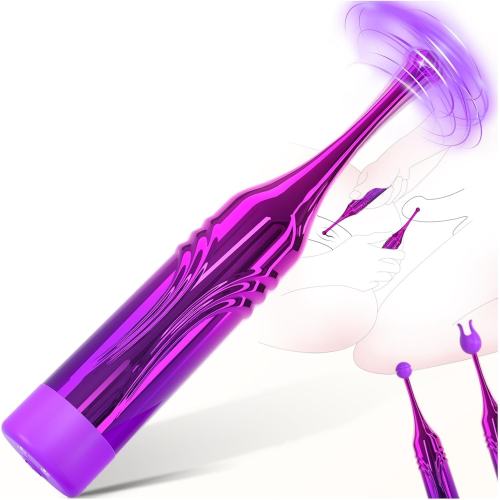 4.93" Purple Rechargeable Waterproof Silicone Vibrator with 2 Interchangeable Attachments – 10 Vibrating Modes