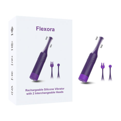 Customizable 4.93" Purple Rechargeable Waterproof Silicone Vibrator with 2 Interchangeable Attachments – 10 Vibrating Modes