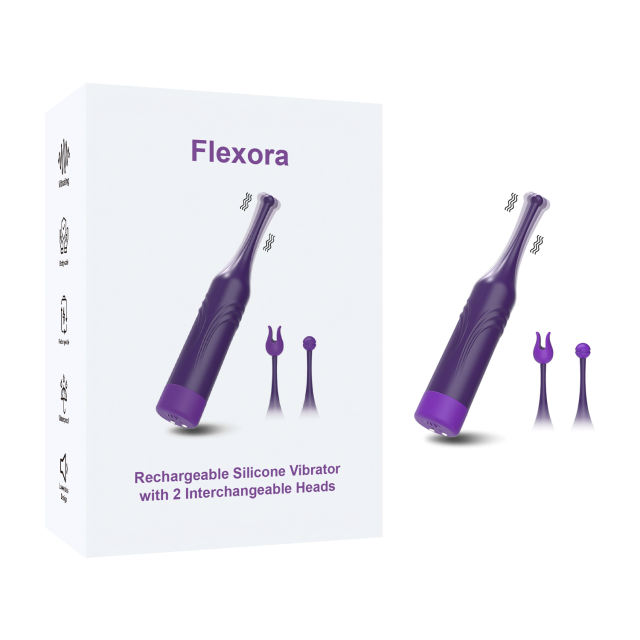 4.93" Purple Rechargeable Waterproof Silicone Vibrator with 2 Interchangeable Attachments – 10 Vibrating Modes