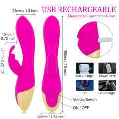 7.60" Magenta & Gold Rechargeable Waterproof Silicone Rabbit Vibrator – 10 Vibrating Modes