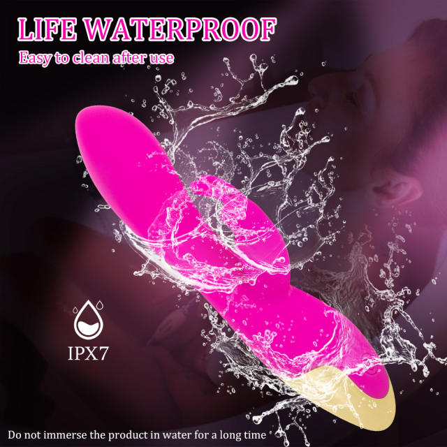7.60" Magenta & Gold Rechargeable Waterproof Silicone Rabbit Vibrator – 10 Vibrating Modes