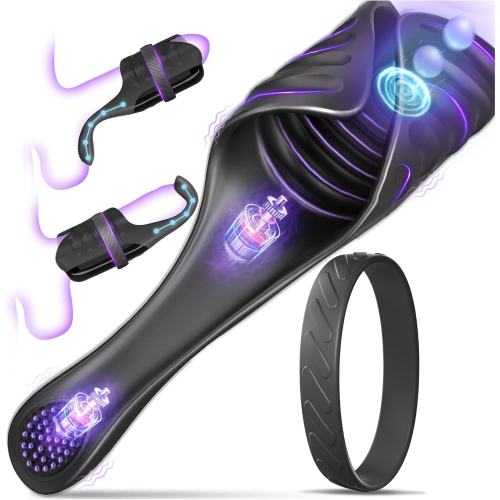 7.09" Black Rechargeable Waterproof Silicone Tapping Vibrator with Silicone Ring – 10 Vibrating + 5 Tapping Modes