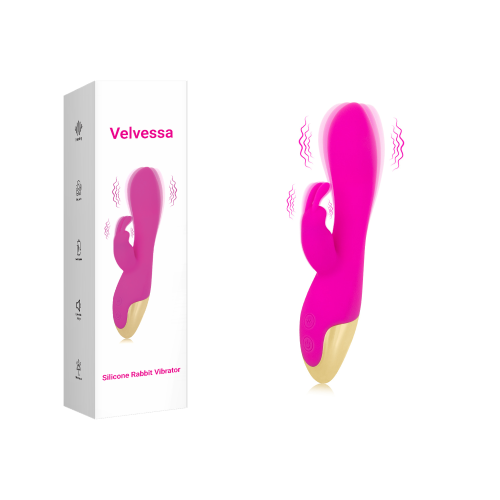 7.60" Magenta & Gold Rechargeable Waterproof Silicone Rabbit Vibrator – 10 Vibrating Modes