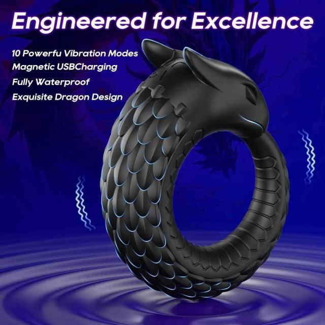 3.47" Black Rechargeable Waterproof Silicone Vibrating Cock Ring – 10 Vibrating Modes