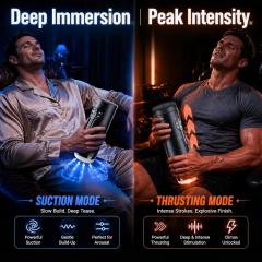 10.44" Black & White Rechargeable Waterproof TPE + ABS App-Controlled Automatic Male Masturbator – 7 Vibrating + 7 Suction + 7 Thrusting Modes
