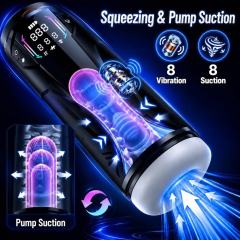 10.44" Black & White Rechargeable Waterproof TPE + ABS App-Controlled Automatic Male Masturbator – 7 Vibrating + 7 Suction + 7 Thrusting Modes