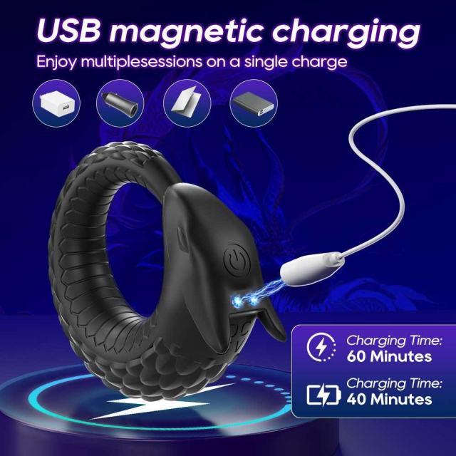 Customizable 3.47" Black Rechargeable Waterproof Silicone Vibrating Cock Ring – 10 Vibrating Modes