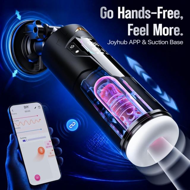 10.44" Black & White Rechargeable Waterproof TPE + ABS App-Controlled Automatic Male Masturbator – 7 Vibrating + 7 Suction + 7 Thrusting Modes