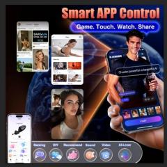 6.90" Black Rechargeable Waterproof Silicone App-Controlled Male Masturbator – 10 Vibrating Modes