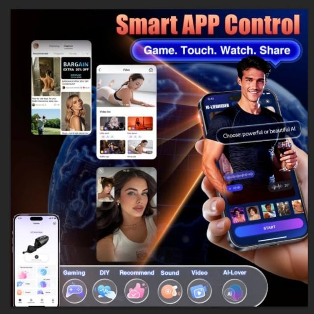 6.90" Black Rechargeable Waterproof Silicone App-Controlled Male Masturbator – 10 Vibrating Modes