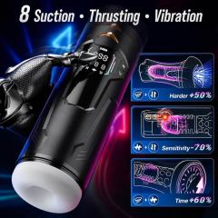 10.44" Black & White Rechargeable Waterproof TPE + ABS App-Controlled Automatic Male Masturbator – 7 Vibrating + 7 Suction + 7 Thrusting Modes