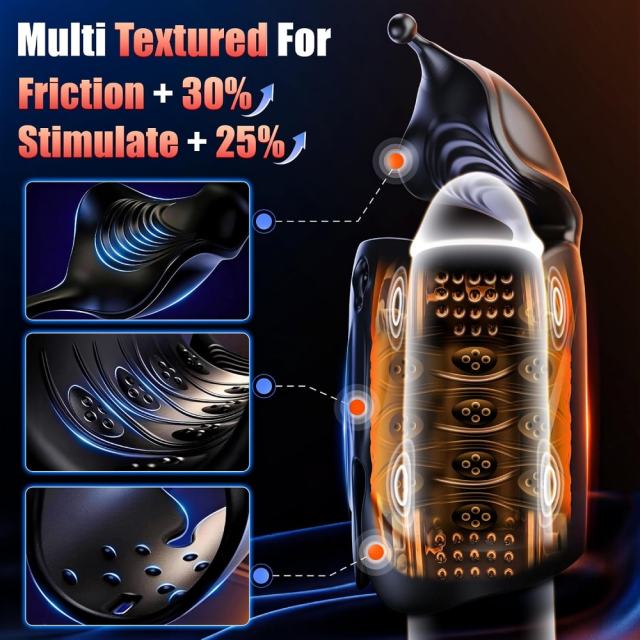 6.90" Black Rechargeable Waterproof Silicone App-Controlled Male Masturbator – 10 Vibrating Modes