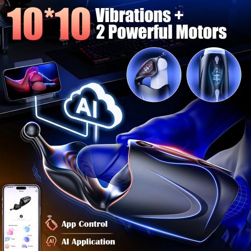 6.90" Black Rechargeable Waterproof Silicone App-Controlled Male Masturbator – 10 Vibrating Modes