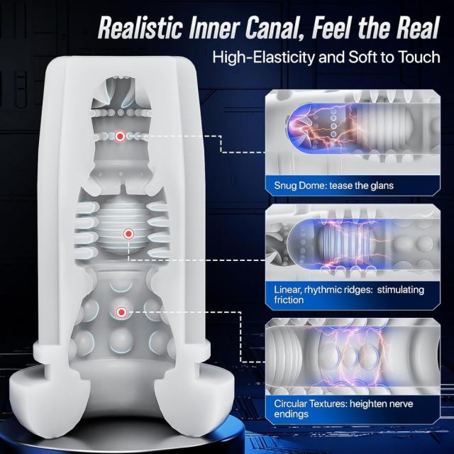10.44" Black & White Rechargeable Waterproof TPE + ABS App-Controlled Automatic Male Masturbator – 7 Vibrating + 7 Suction + 7 Thrusting Modes