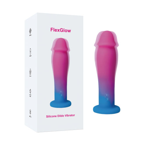 Customizable 7.21" Magenta & Blue Rechargeable Waterproof Silicone Vibrating Dildo – 8 Vibrating Modes