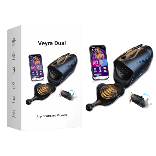 6.90" Black Rechargeable Waterproof Silicone App-Controlled Male Masturbator – 10 Vibrating Modes