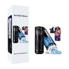 10.44" Black &amp; White Rechargeable Waterproof TPE + ABS App-Controlled Automatic Male Masturbator – 7 Vibrating + 7 Suction + 7 Thrusting Modes