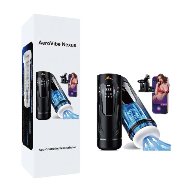 10.44" Black &amp; White Rechargeable Waterproof TPE + ABS App-Controlled Automatic Male Masturbator – 7 Vibrating + 7 Suction + 7 Thrusting Modes