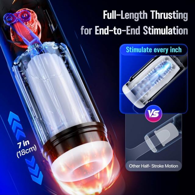 10.44" Black & White Rechargeable Waterproof TPE + ABS App-Controlled Automatic Male Masturbator – 7 Vibrating + 7 Suction + 7 Thrusting Modes