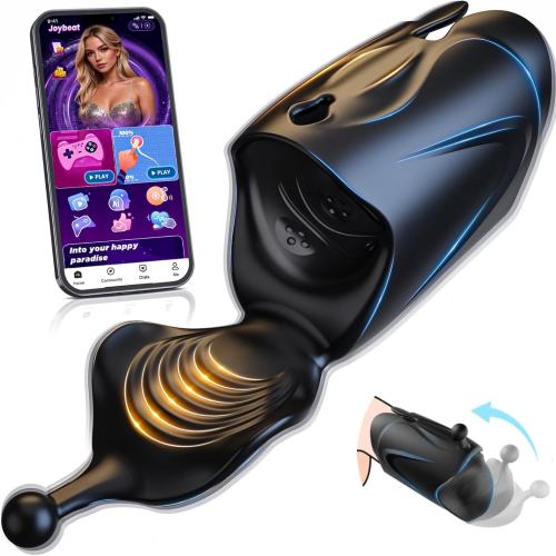 6.90" Black Rechargeable Waterproof Silicone App-Controlled Male Masturbator – 10 Vibrating Modes